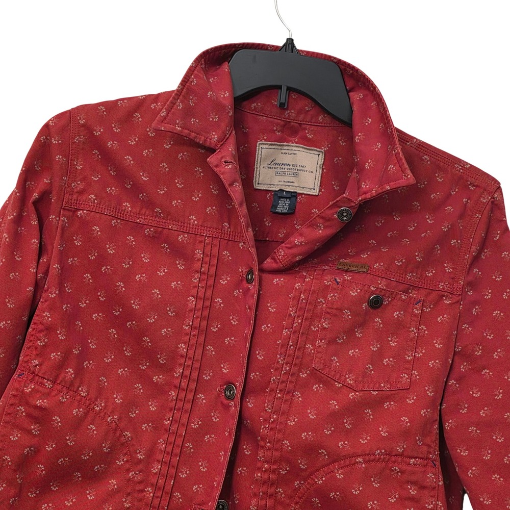 Lauren Ralph Lauren Red Floral Cotton Trucker Jacket Vintage Glen Canyon Large